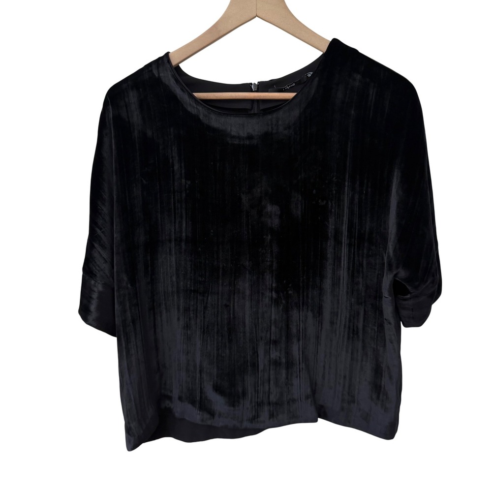 J Brand Velvet Top Size M Black Silk Blend Short Sleeve Boxy Blouse Party